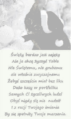 Szary kociak z życzeniami na mikołajki